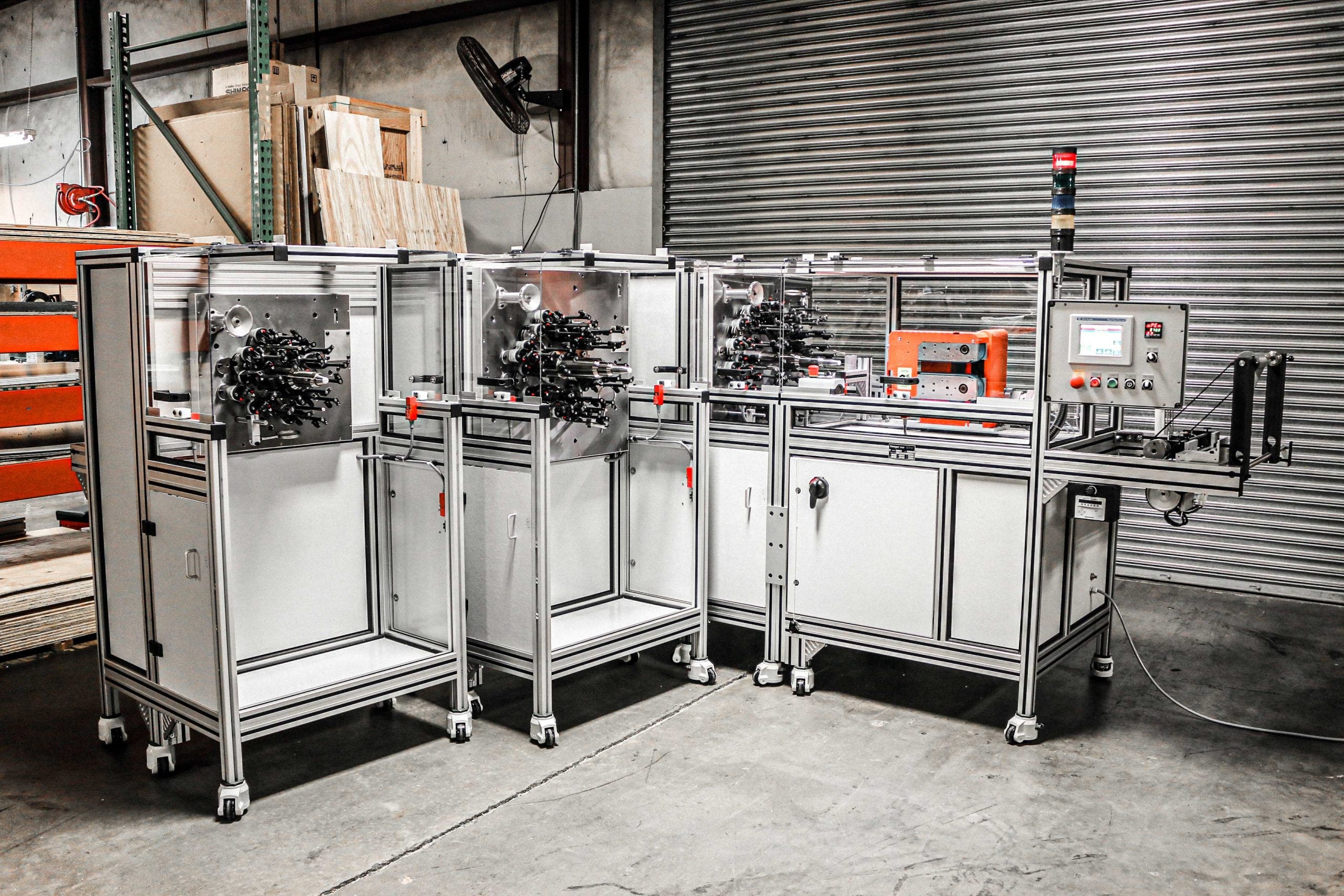 Industrial equipment setup in a warehouse or factory setting