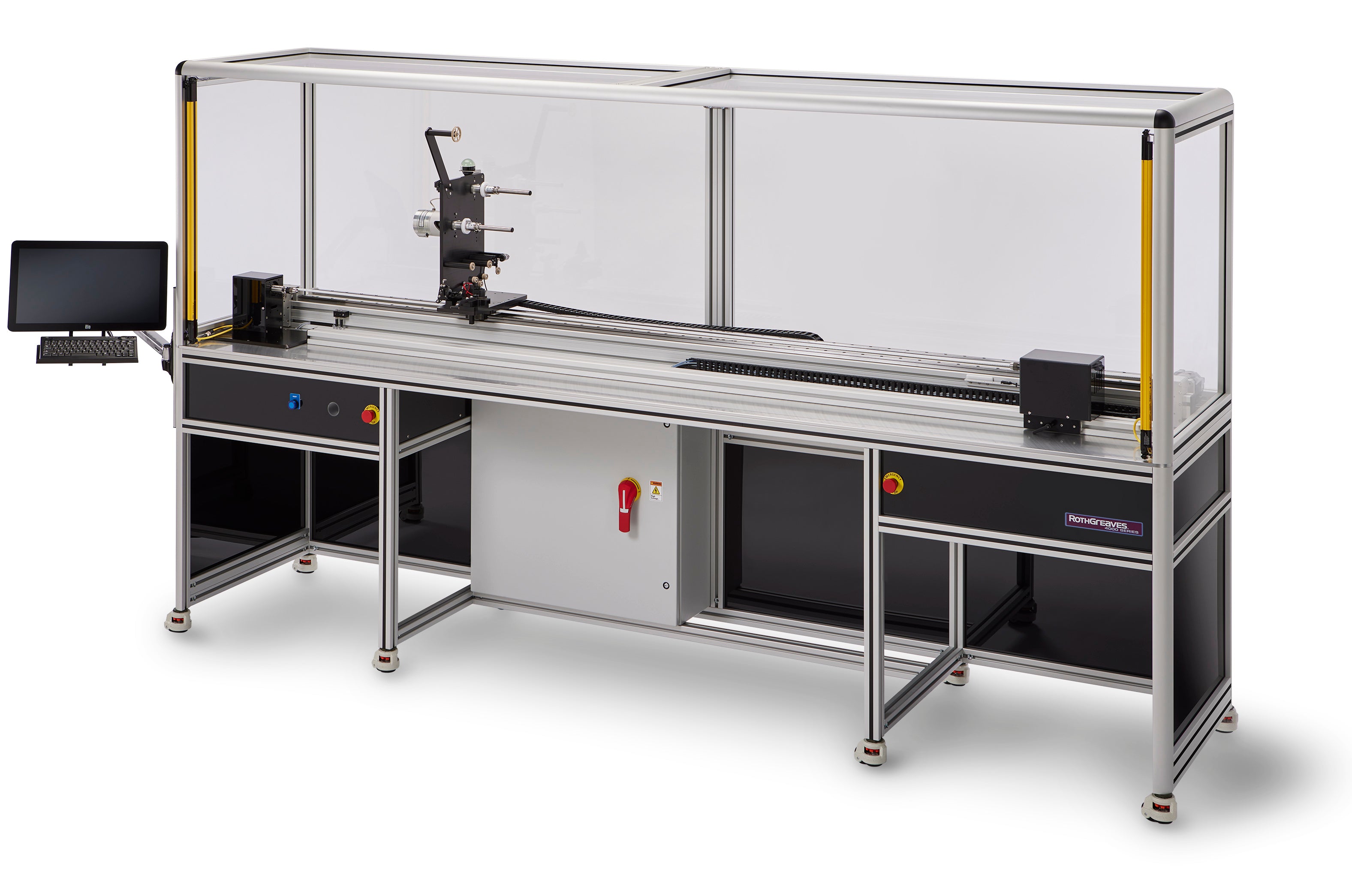 Industrial machine with a transparent protective cover on a white background